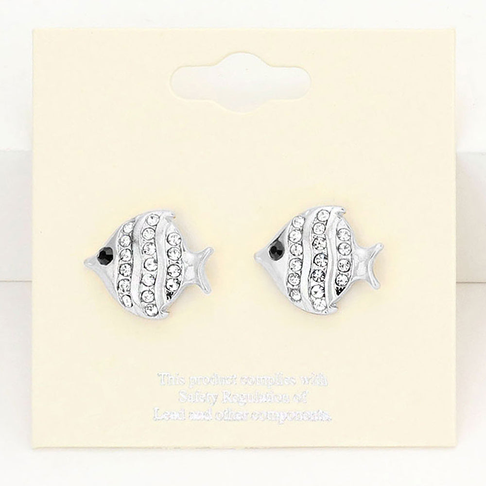 Madeline Love Clear, Rhodium Crystal Pave Fish Stud Earrings