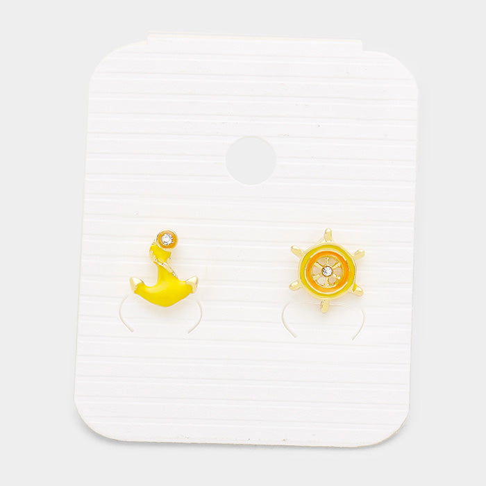 Madeline Love Yellow Anchor Ship Wheel Stud Earrings