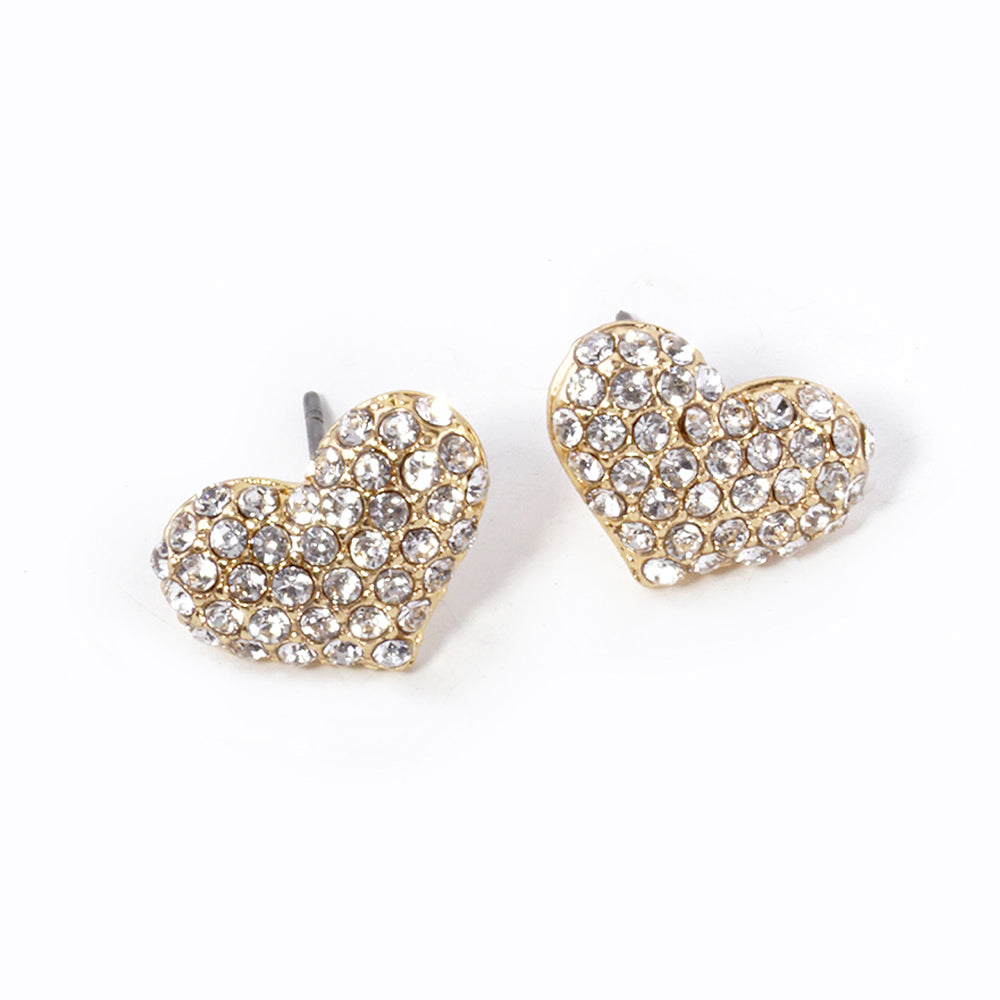 Madeline Love Clear, Gold Crystal Pave Heart Stud Earrings