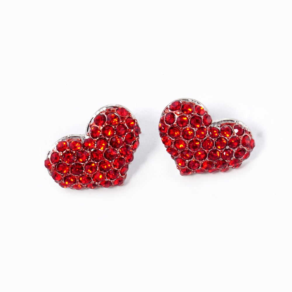 Madeline Love Siam Crystal Pave Heart Stud Earrings