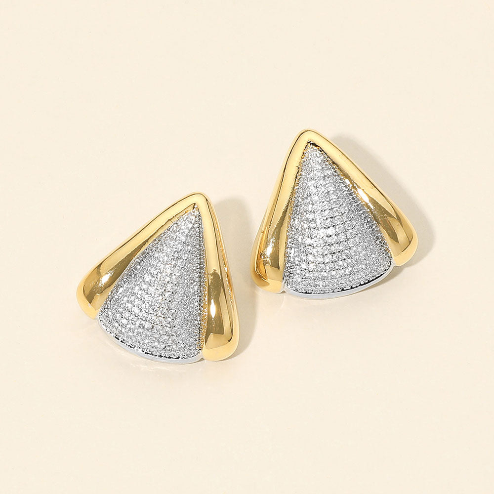 Madeline Love Gold CZ Pave Sculptural Triangle Stud Earrings