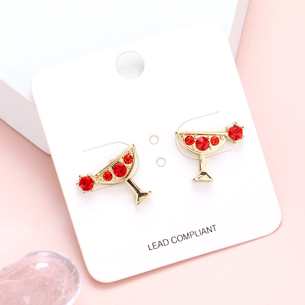 Madeline Love Gold, Red Stone Embellished Cocktail Stud Earrings