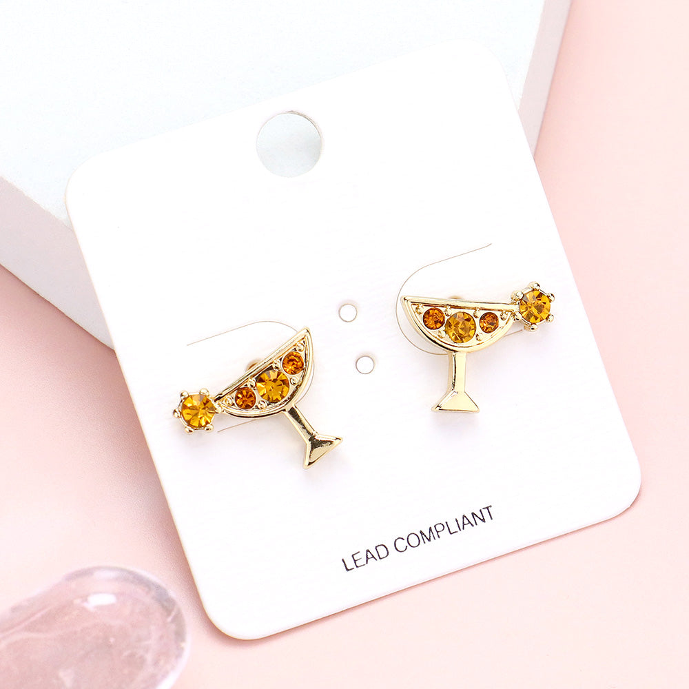 Madeline Love Gold, Yellow Stone Embellished Cocktail Stud Earrings