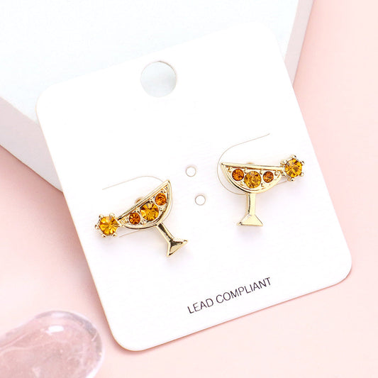 Madeline Love Gold, Yellow Stone Embellished Cocktail Stud Earrings
