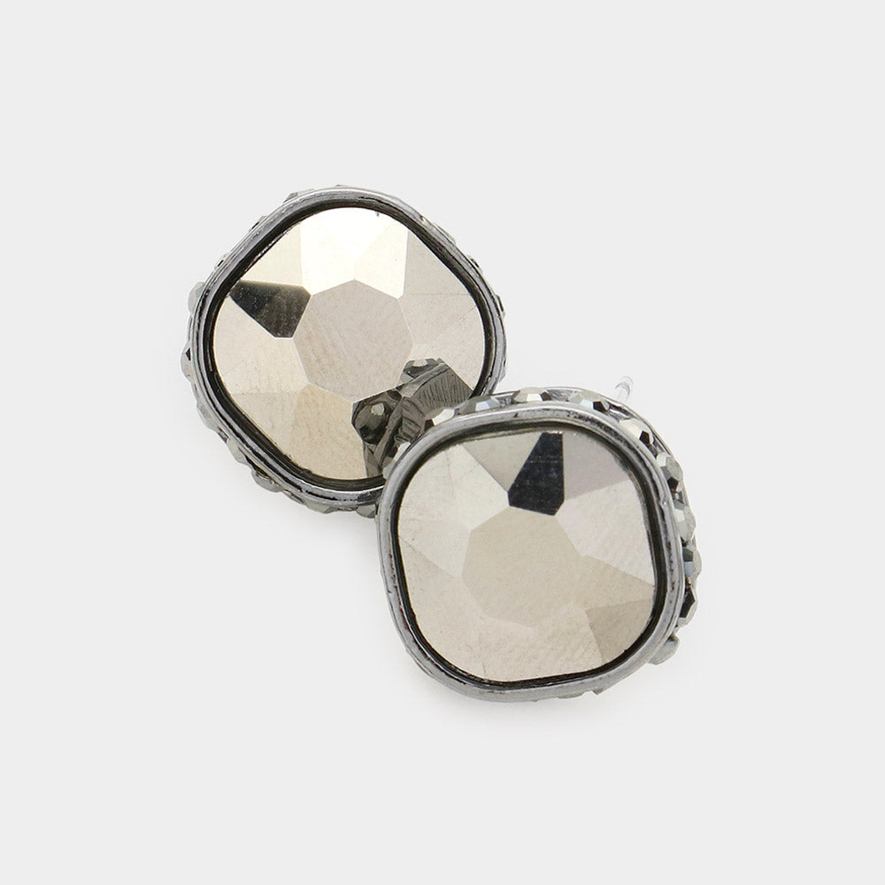 Madeline Love Hematite Rhinestone Trimmed Square Stone Evening Stud Earrings