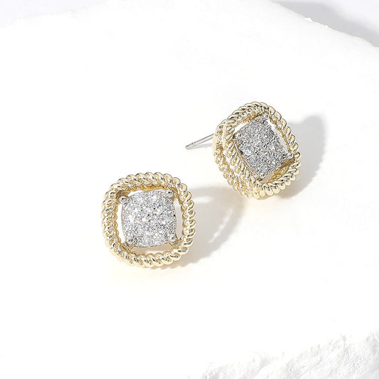 Madeline Love Two Tone CZ Embellished Curved Square Stud Earrings