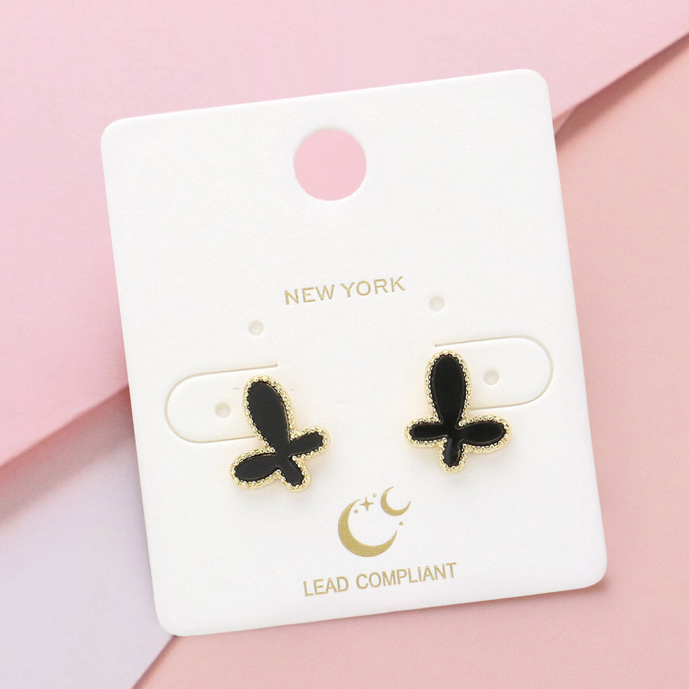 Madeline Love Black, Gold Enamel Butterfly Stud Earrings