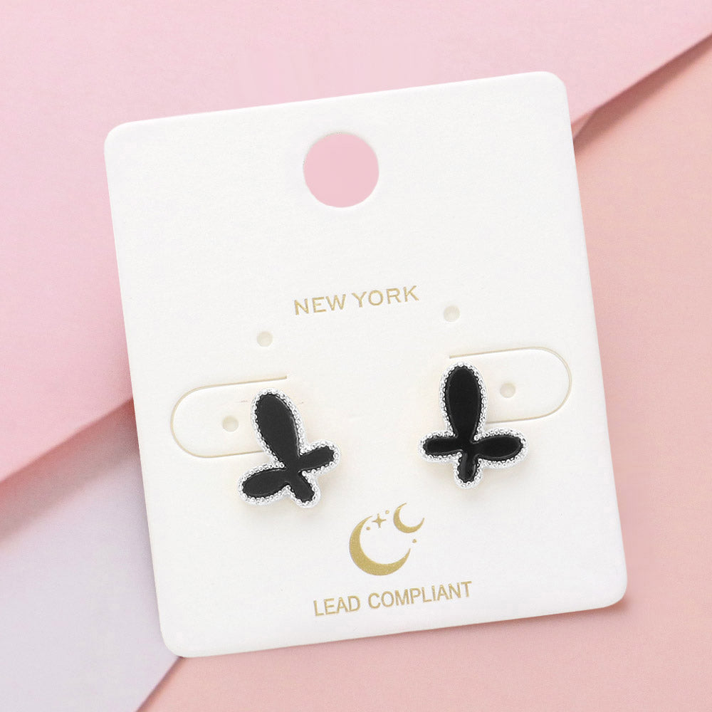 Madeline Love Black, Silver Enamel Butterfly Stud Earrings