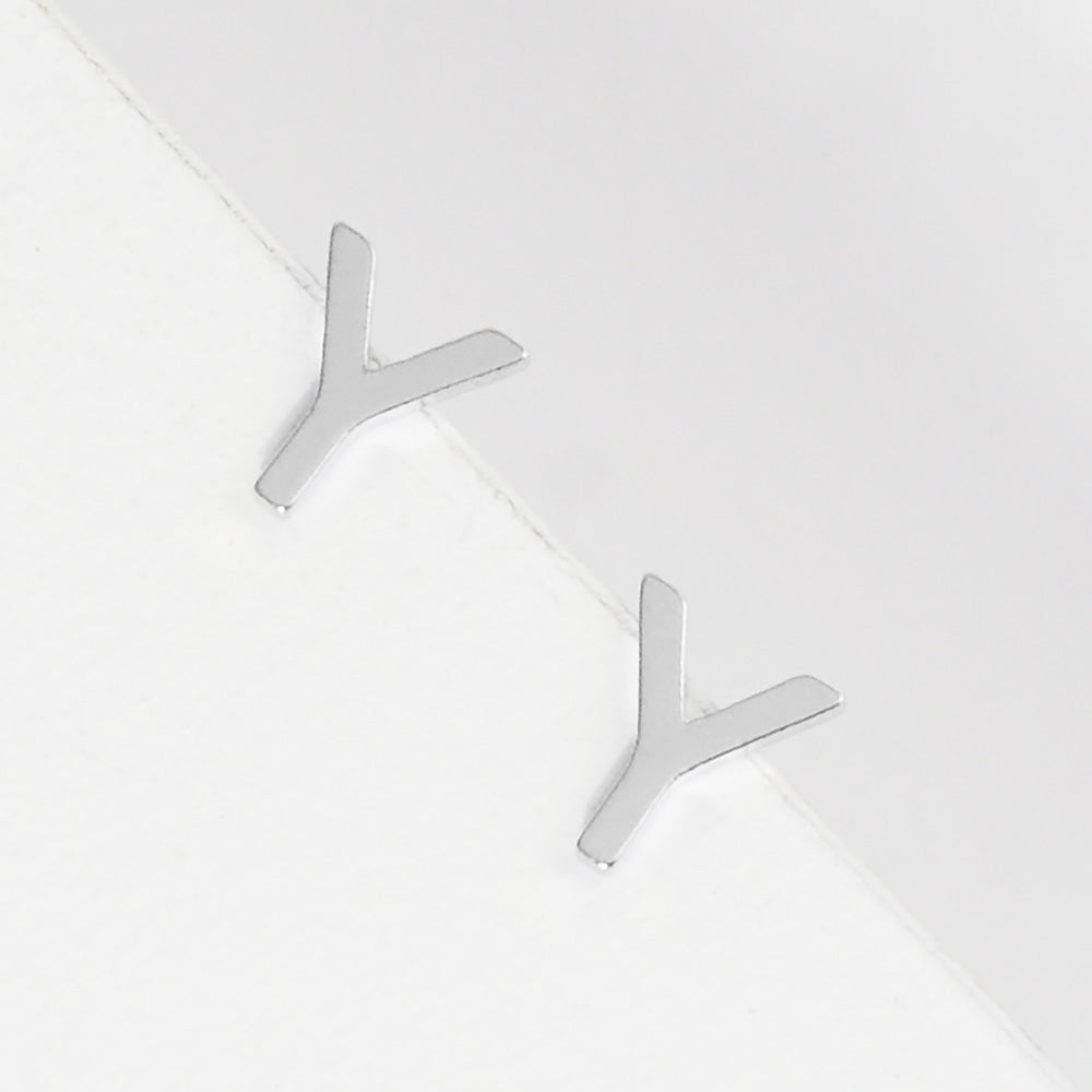 Madeline Love Rhodium, ~Y~ -Y- White Gold Dipped Metal Initial Monogram Stud Earrings