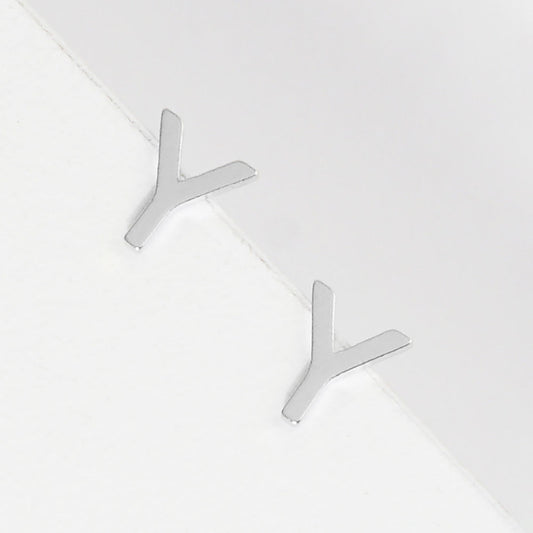 Madeline Love Rhodium, ~Y~ -Y- White Gold Dipped Metal Initial Monogram Stud Earrings