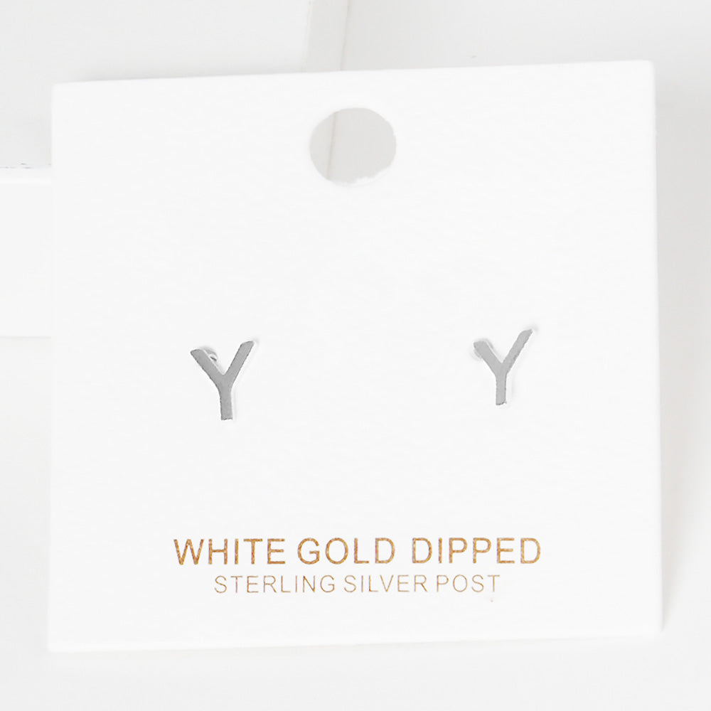 Madeline Love Rhodium, ~Y~ -Y- White Gold Dipped Metal Initial Monogram Stud Earrings - desc