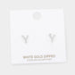 Madeline Love Rhodium, ~Y~ -Y- White Gold Dipped Metal Initial Monogram Stud Earrings - extra