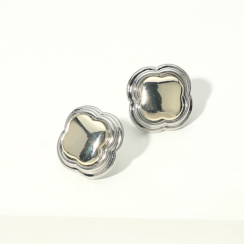 Madeline Love Two Tone 14K Gold Plated Two Tone Quatrefoil Stud Earrings