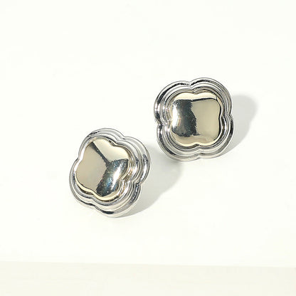 Madeline Love Two Tone 14K Gold Plated Two Tone Quatrefoil Stud Earrings