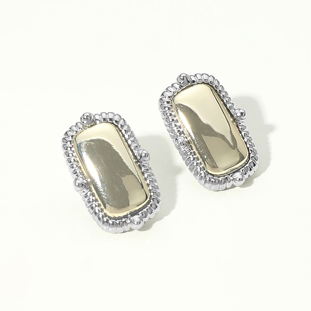 Madeline Love Two Tone 14K Gold Plated Two Tone Rectangular Frame Stud Earrings
