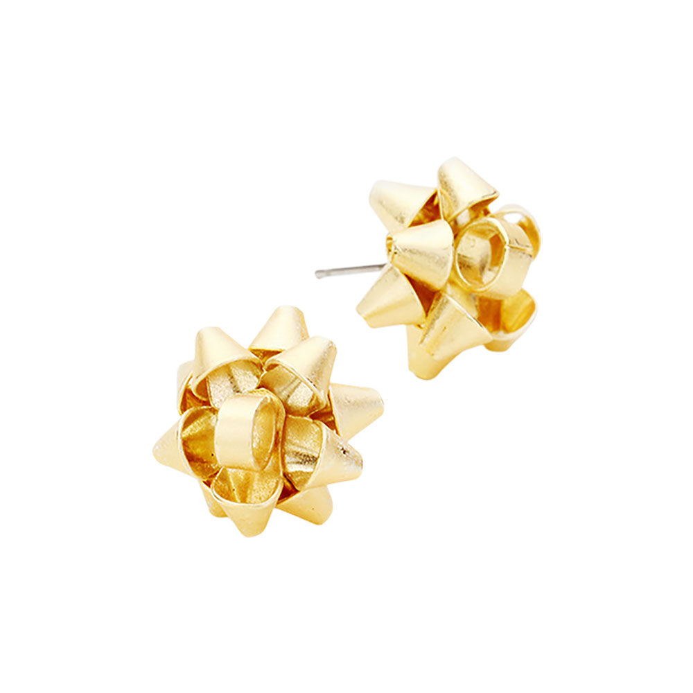 Matte gold Christmas Gift Bow Stud Earrings
