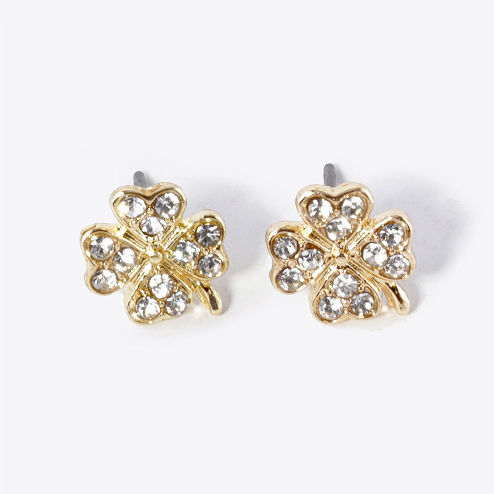 Madeline Love Clear, Gold Crystal Paved Clover Stud Earrings