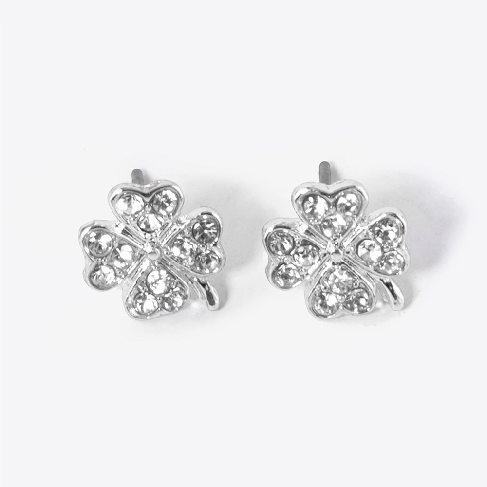 Madeline Love Clear, Rhodium Crystal Paved Clover Stud Earrings