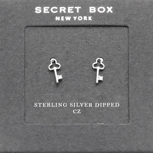 Madeline Love Silver Sterling Silver Dipped CZ Clover Key Stud Earrings