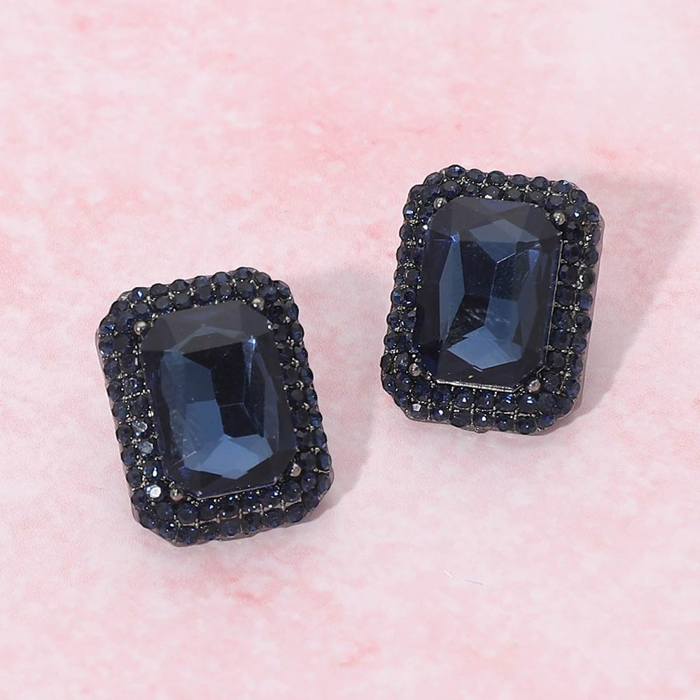Madeline Love Black, Montana Blue Iridescent Rectangular Rhinestone Evening Stud Earrings