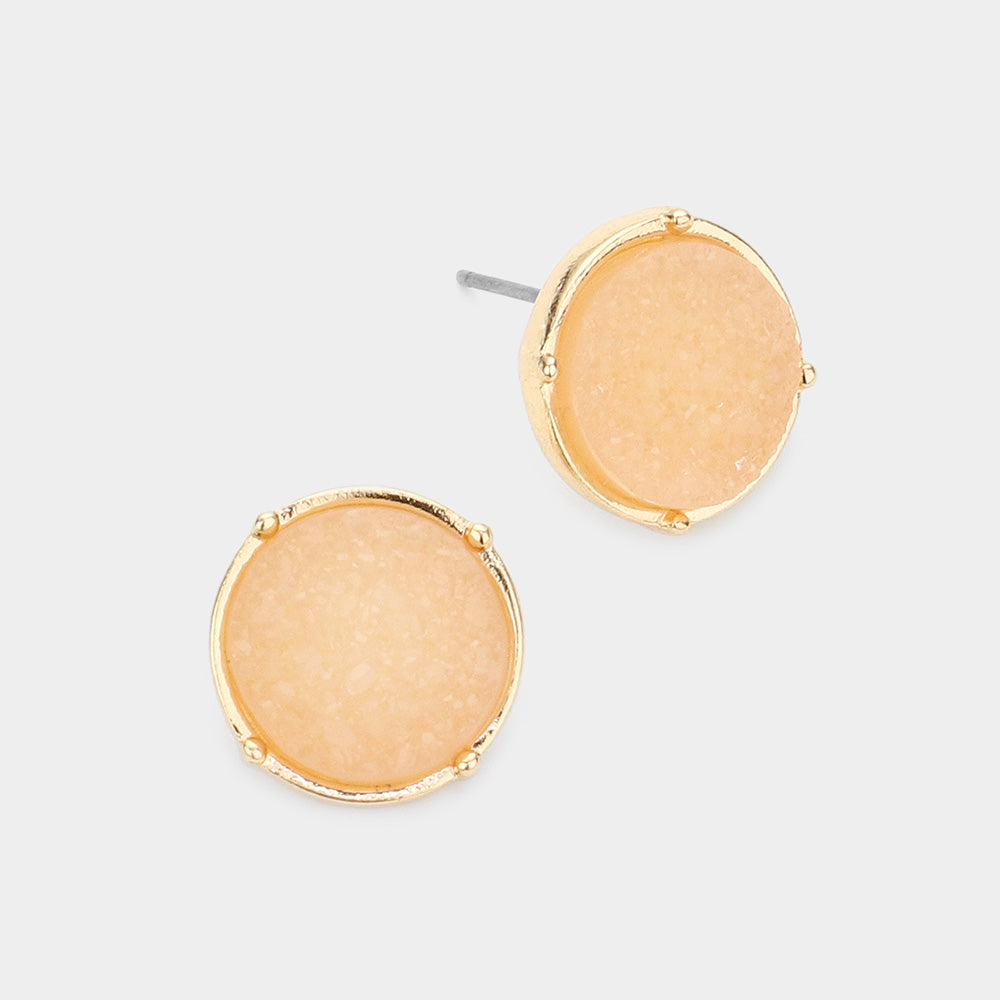 Madeline Love Gold, Ivory Round Faux Druzy Stone Stud Earrings