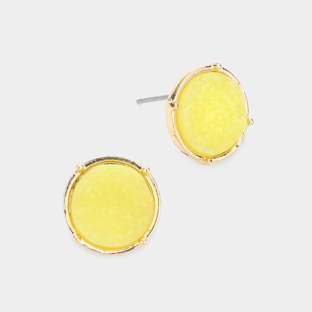 Madeline Love Gold, Lime Round Faux Druzy Stone Stud Earrings