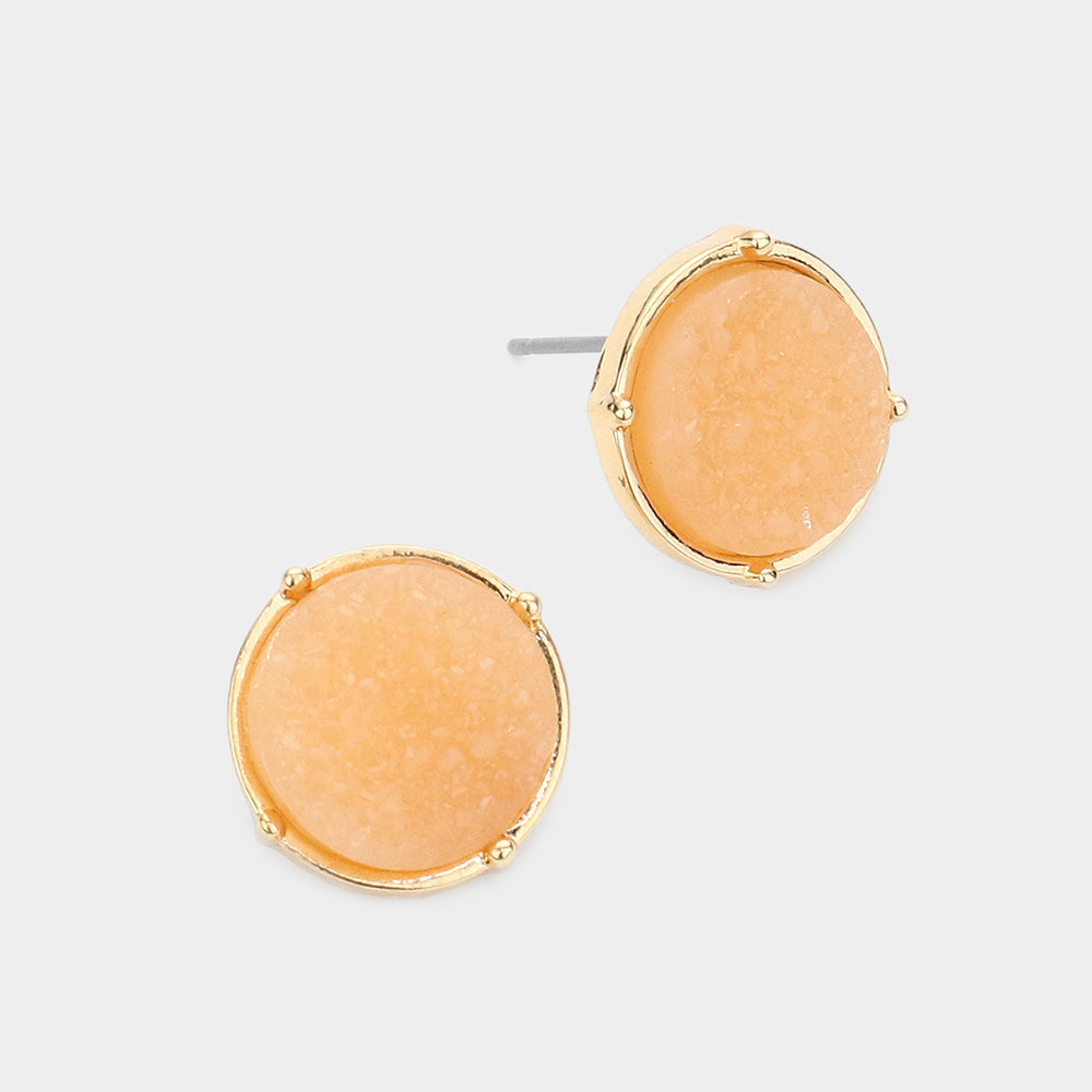 Madeline Love Gold, Peach Round Faux Druzy Stone Stud Earrings