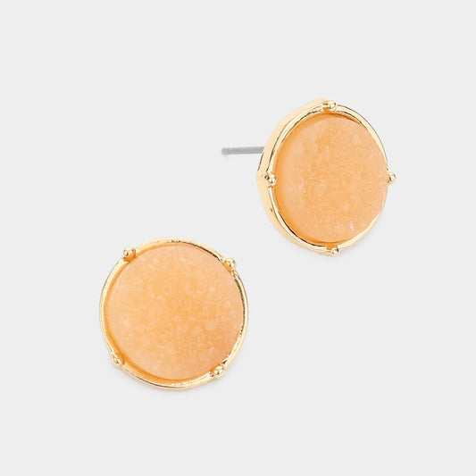 Madeline Love Gold, Peach Round Faux Druzy Stone Stud Earrings