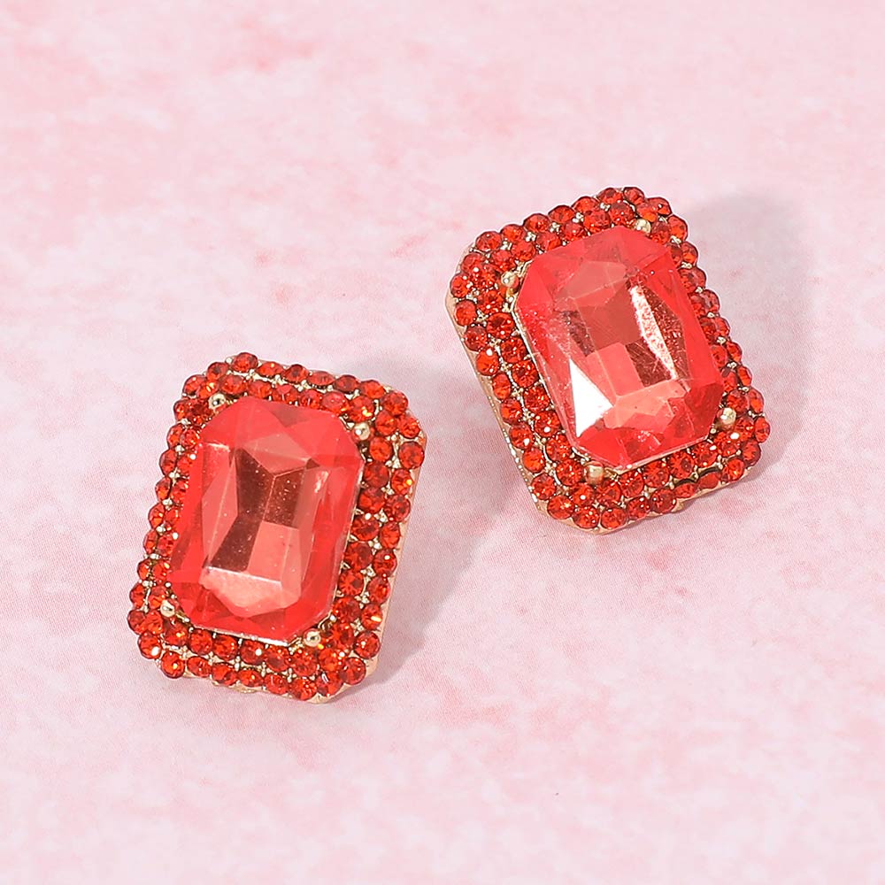 Madeline Love Gold, Orange Iridescent Rectangular Rhinestone Evening Stud Earrings