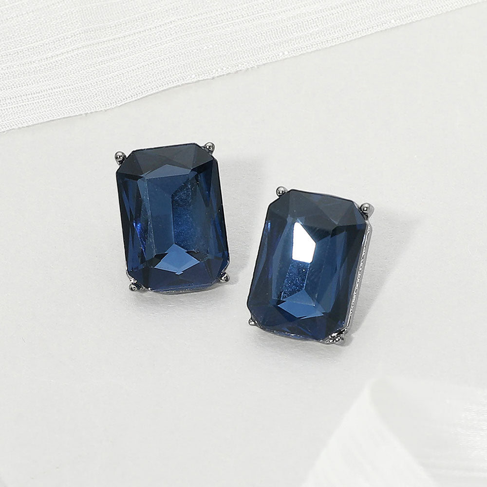 Madeline Love Black, Montana Blue Emerald Cut Stone Cluster Evening Stud Earrings