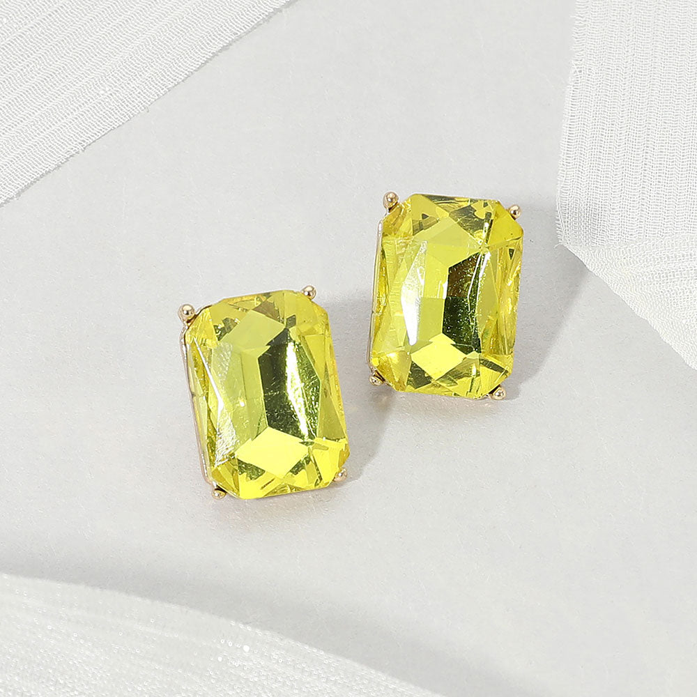 Madeline Love Gold, Yellow Emerald Cut Stone Cluster Evening Stud Earrings