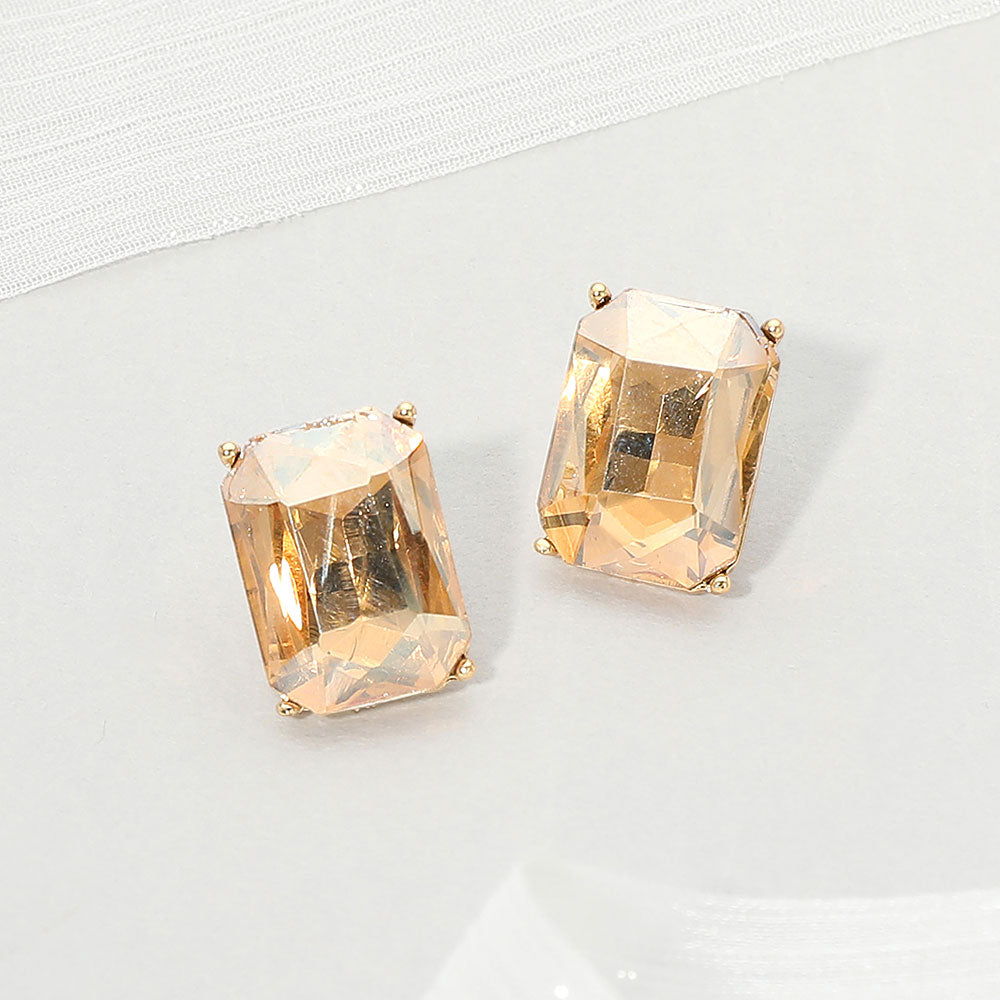 Madeline Love Gold, Lt Col Topaz Emerald Cut Stone Cluster Evening Stud Earrings