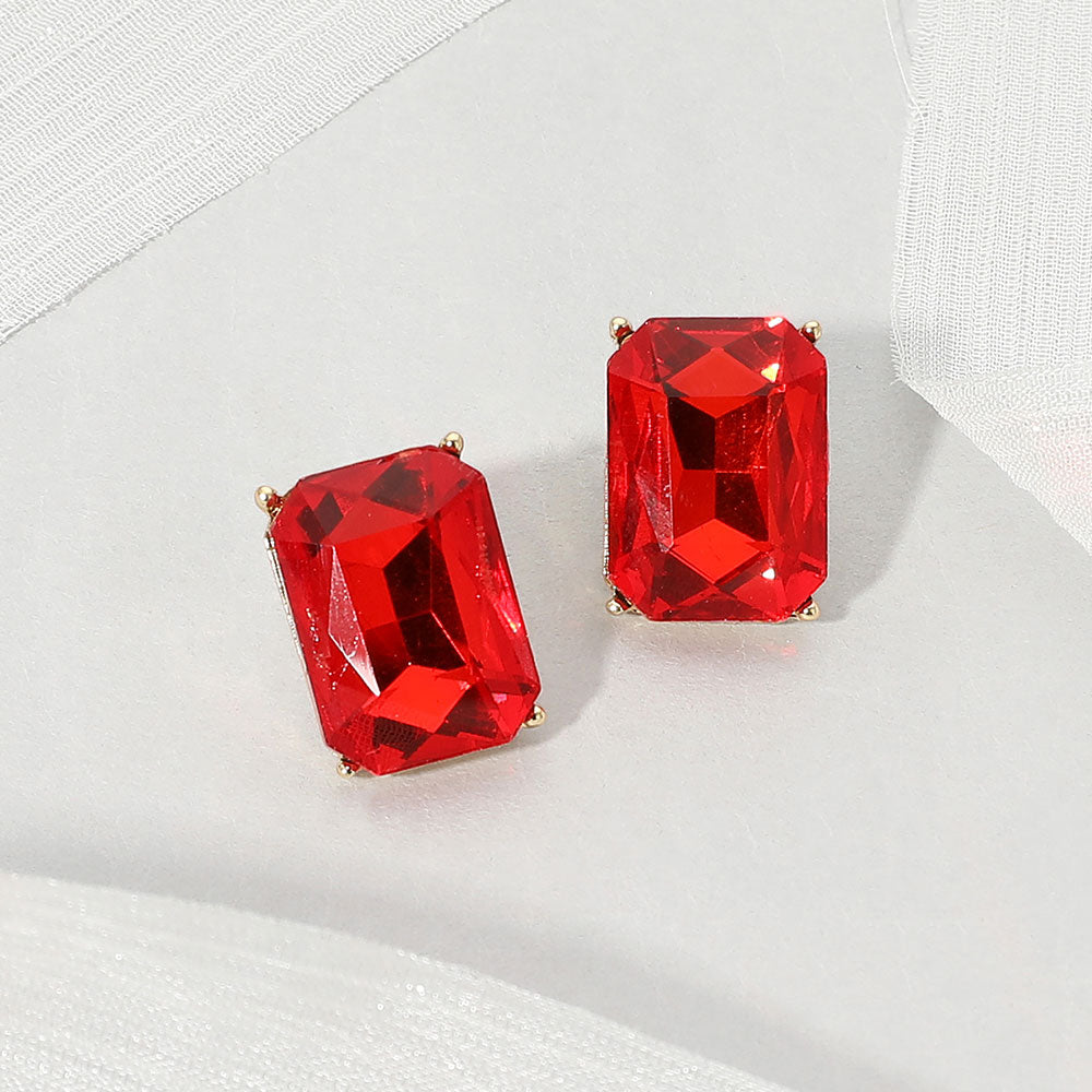Madeline Love Gold, Siam Emerald Cut Stone Cluster Evening Stud Earrings