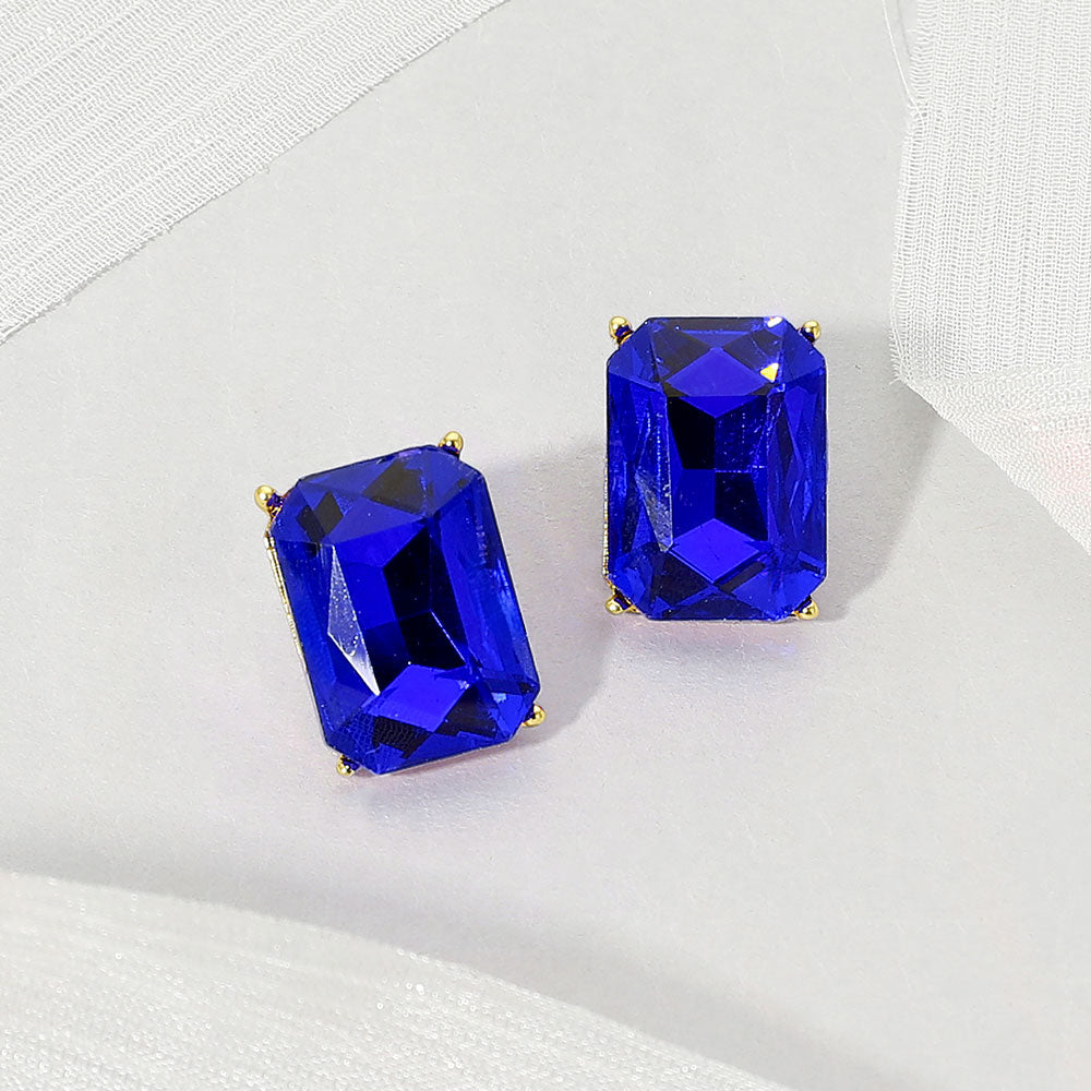 Madeline Love Gold, Sapphire Emerald Cut Stone Cluster Evening Stud Earrings