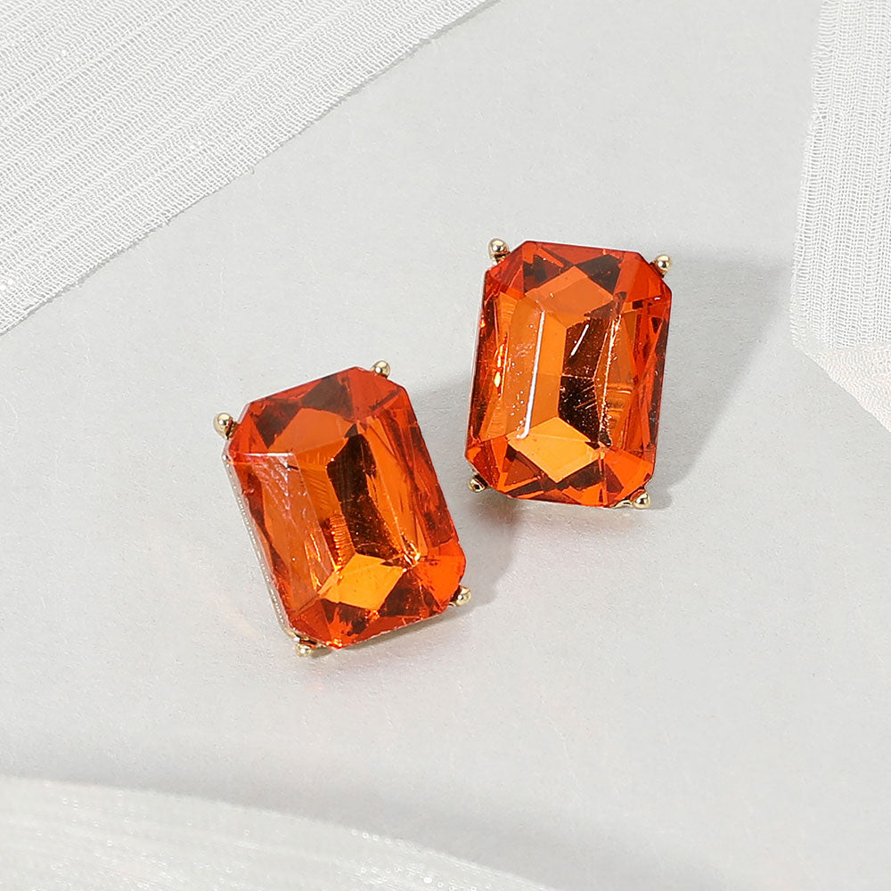 Madeline Love Gold, Orange Emerald Cut Stone Cluster Evening Stud Earrings
