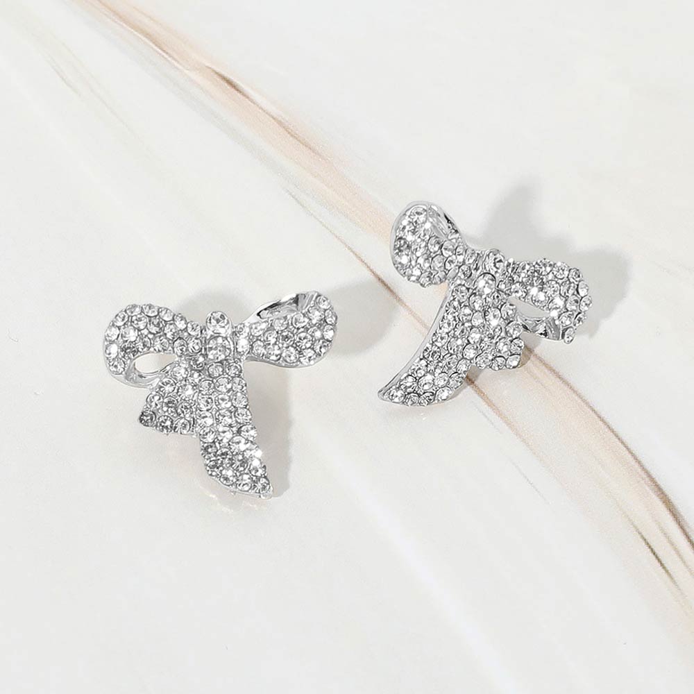 Madeline Love Clear, Silver Rhinestone Pave Bow Stud Earrings