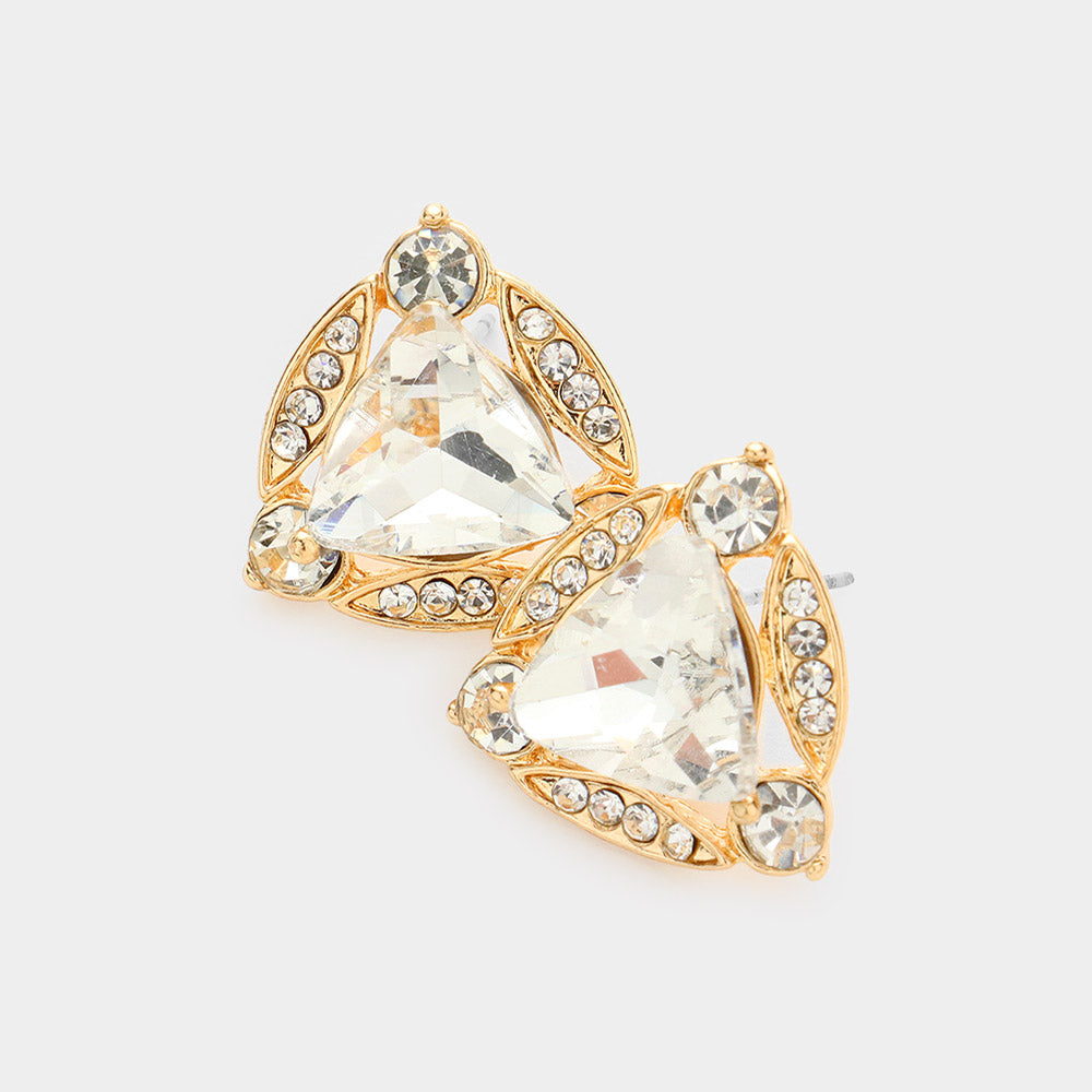 Madeline Love Gold Crystal Rhinestone Trim Evening Stud Earrings