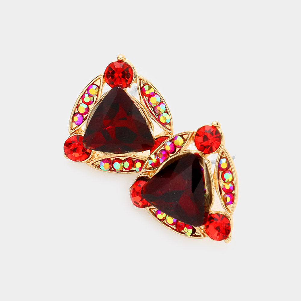 Madeline Love Siam Crystal Rhinestone Trim Evening Stud Earrings
