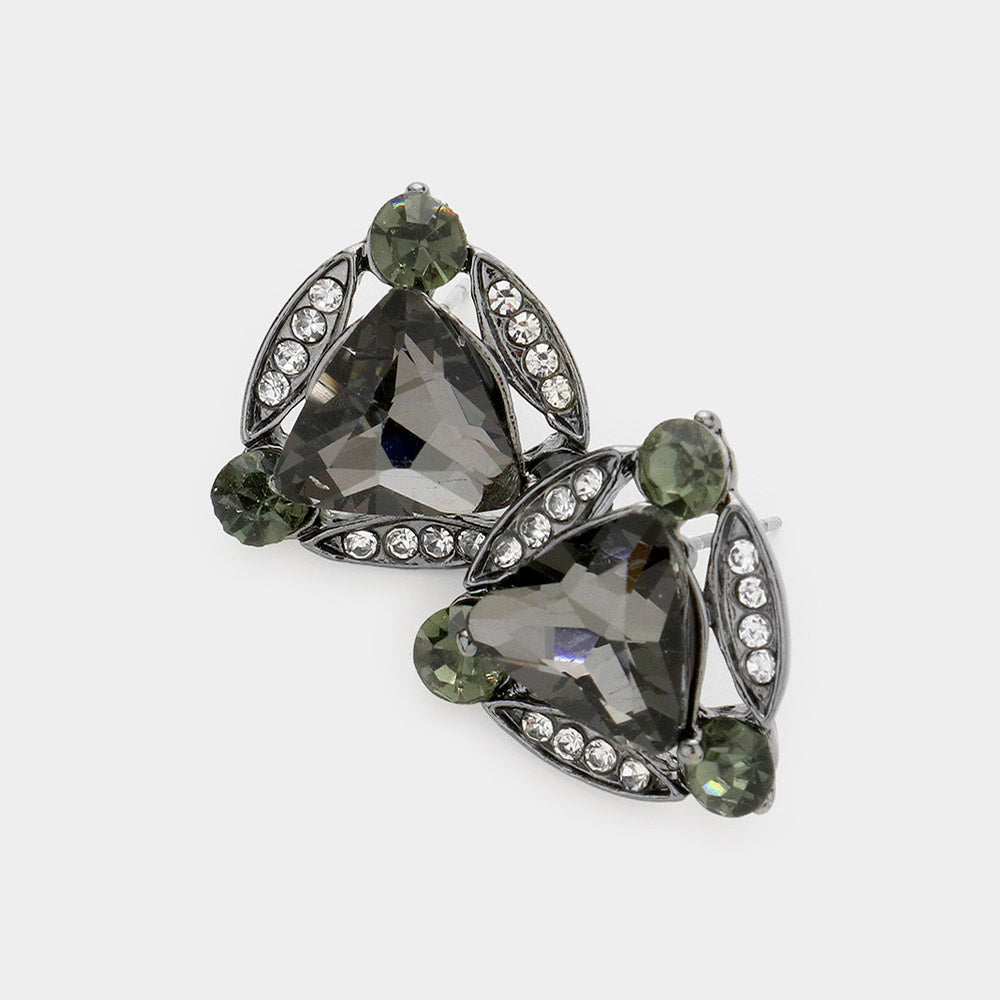 Madeline Love Black Diamond Crystal Rhinestone Trim Evening Stud Earrings