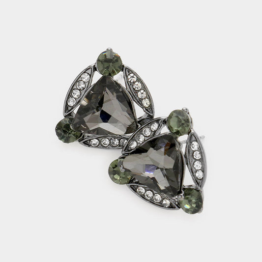 Madeline Love Black Diamond Crystal Rhinestone Trim Evening Stud Earrings