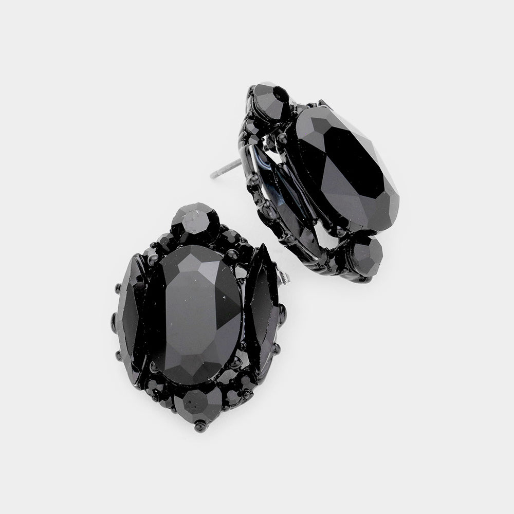Madeline Love Jet Black Emerald Cut Stone Accented Stud Evening Earrings