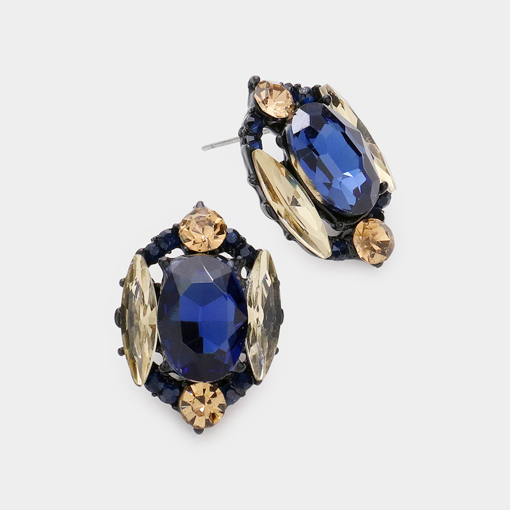 Madeline Love Lt Col Topaz, Montana Blue Emerald Cut Stone Accented Stud Evening Earrings