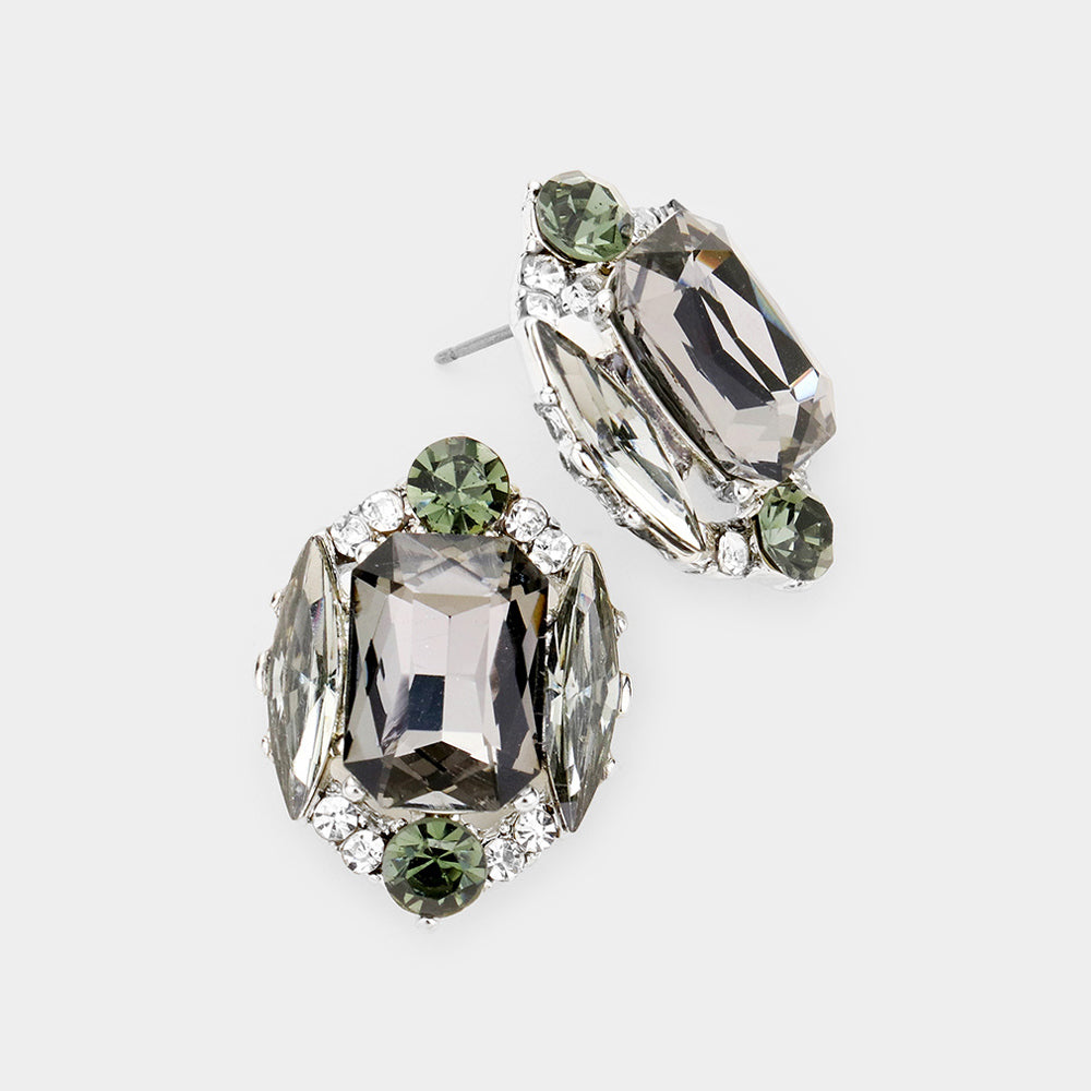 Madeline Love Black Diamond Emerald Cut Stone Accented Stud Evening Earrings