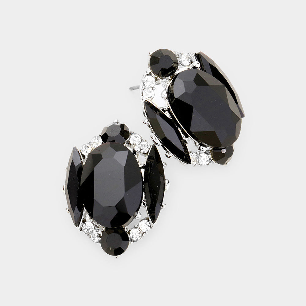 Madeline Love Clear, Jet Black Emerald Cut Stone Accented Stud Evening Earrings