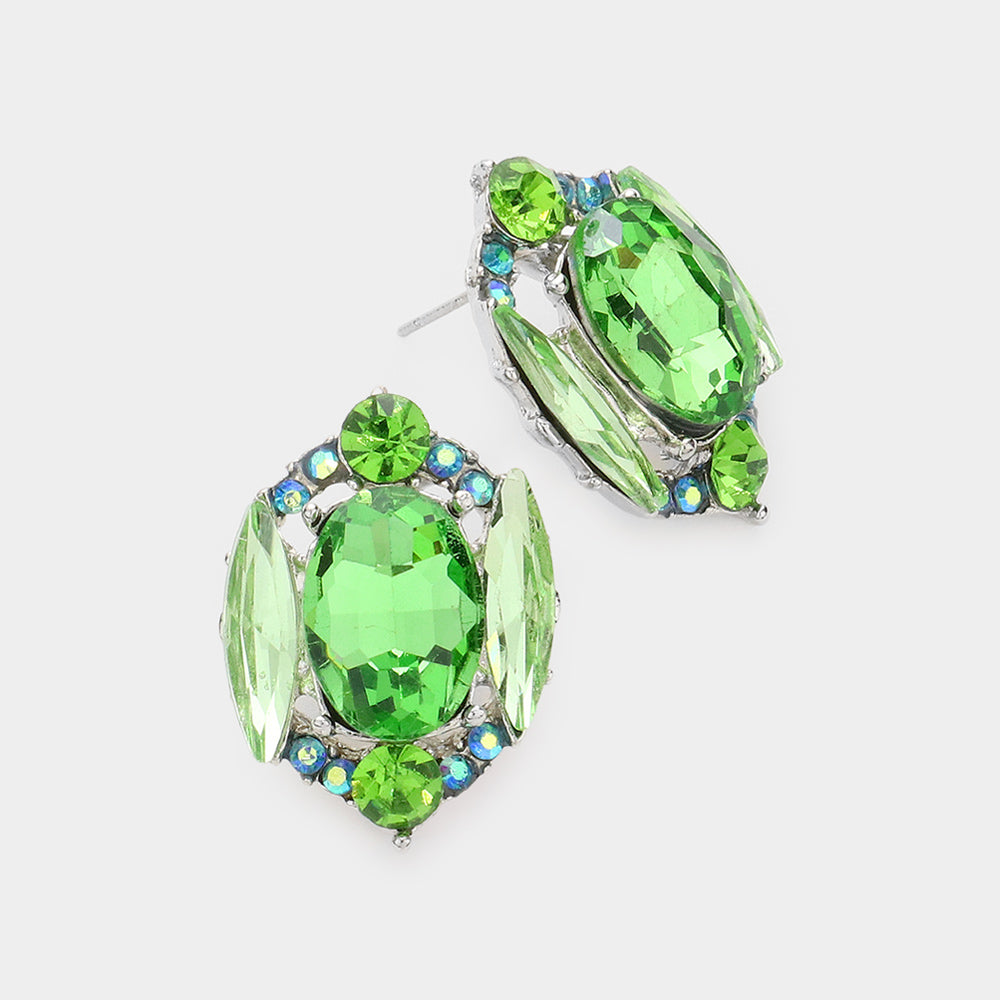 Madeline Love Peridot Emerald Cut Stone Accented Stud Evening Earrings