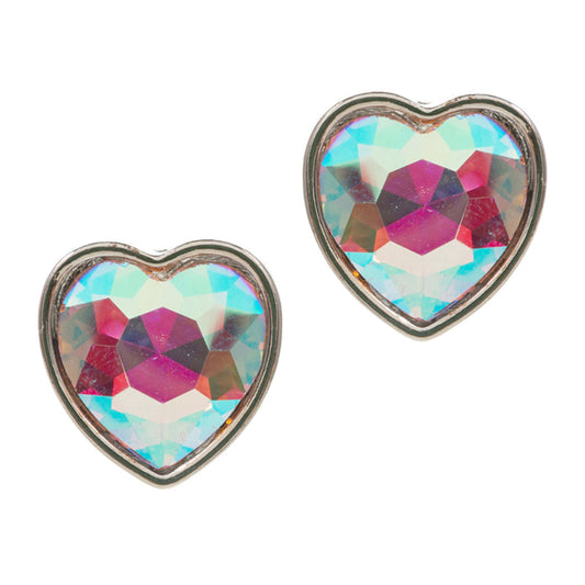 Faceted Crystal Heart Stone Cluster Stud Earrings