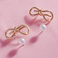 Madeline Love Gold 2Pairs - Metal Wire Bow Pearl Stud Earrings