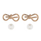 Madeline Love Gold 2Pairs - Metal Wire Bow Pearl Stud Earrings - desc