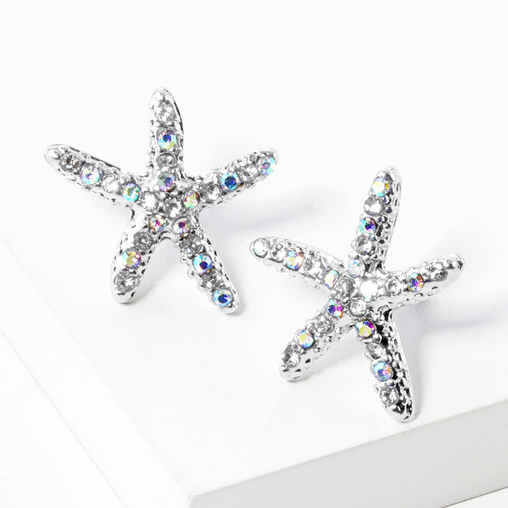 Madeline Love AB, Rhodium Crystal Starfish Stud Earrings