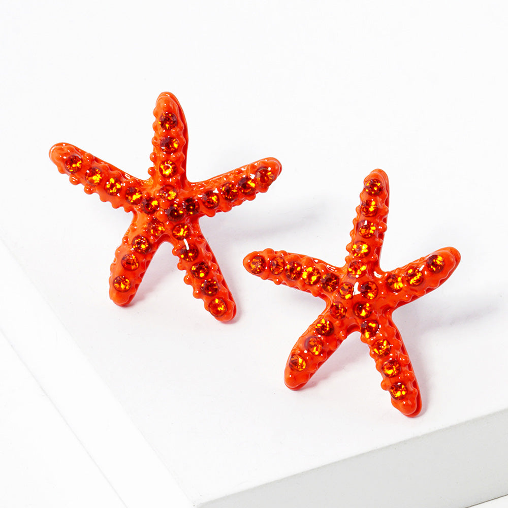 Madeline Love Orange Crystal Starfish Stud Earrings